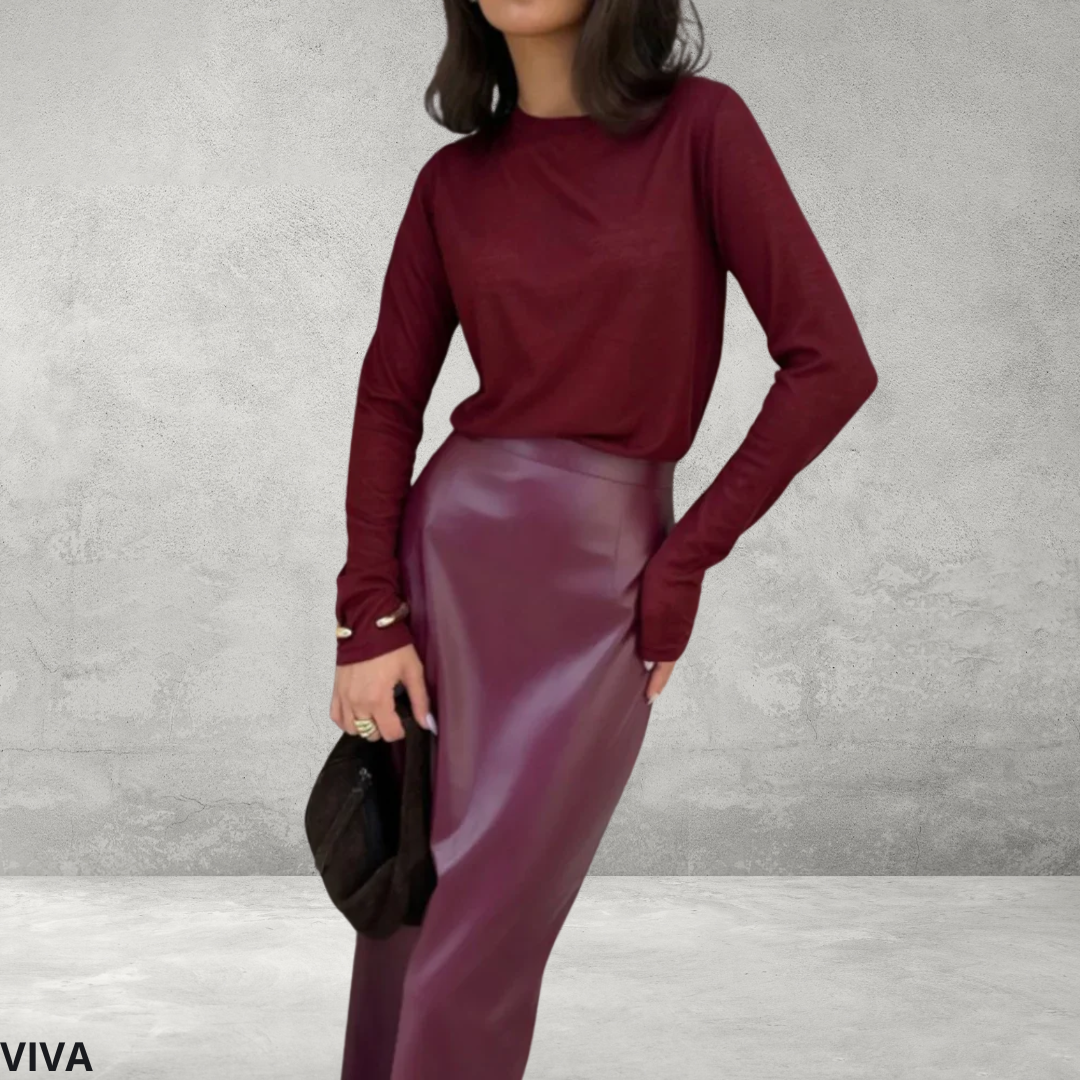 Dames PU Rok – Hoge Taille, Wijnrood en Slim Fit Design