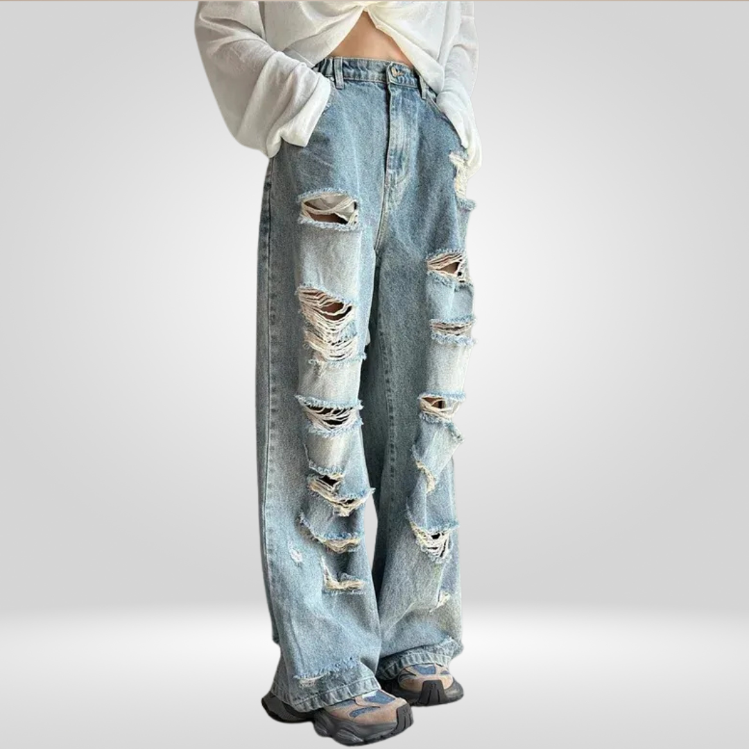 High-Waist Light Ripped Jeans