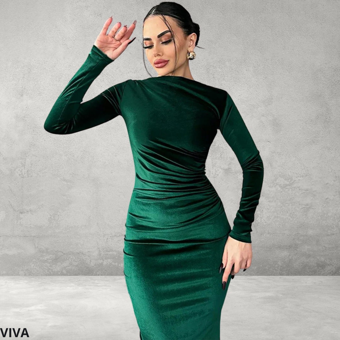 Fluwelen Midi Jurk – Elegante Lange Mouwen