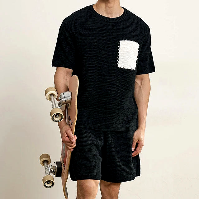 Ademend Gebreid Patchwork T-Shirt