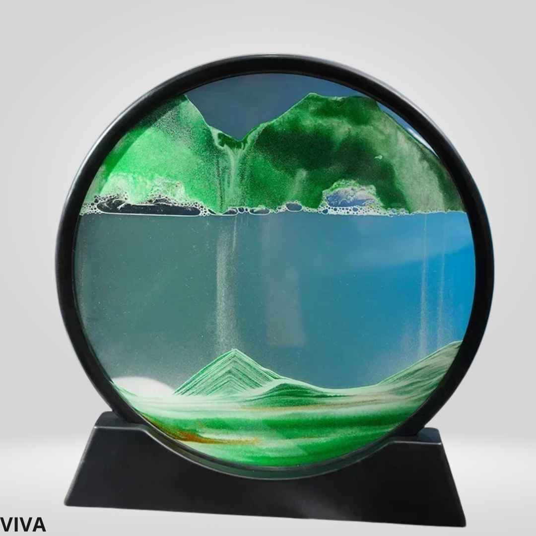 3D Zandkunst Glas Schilderij | Bewegend Diepzeelandschap Zandloper Decoratie