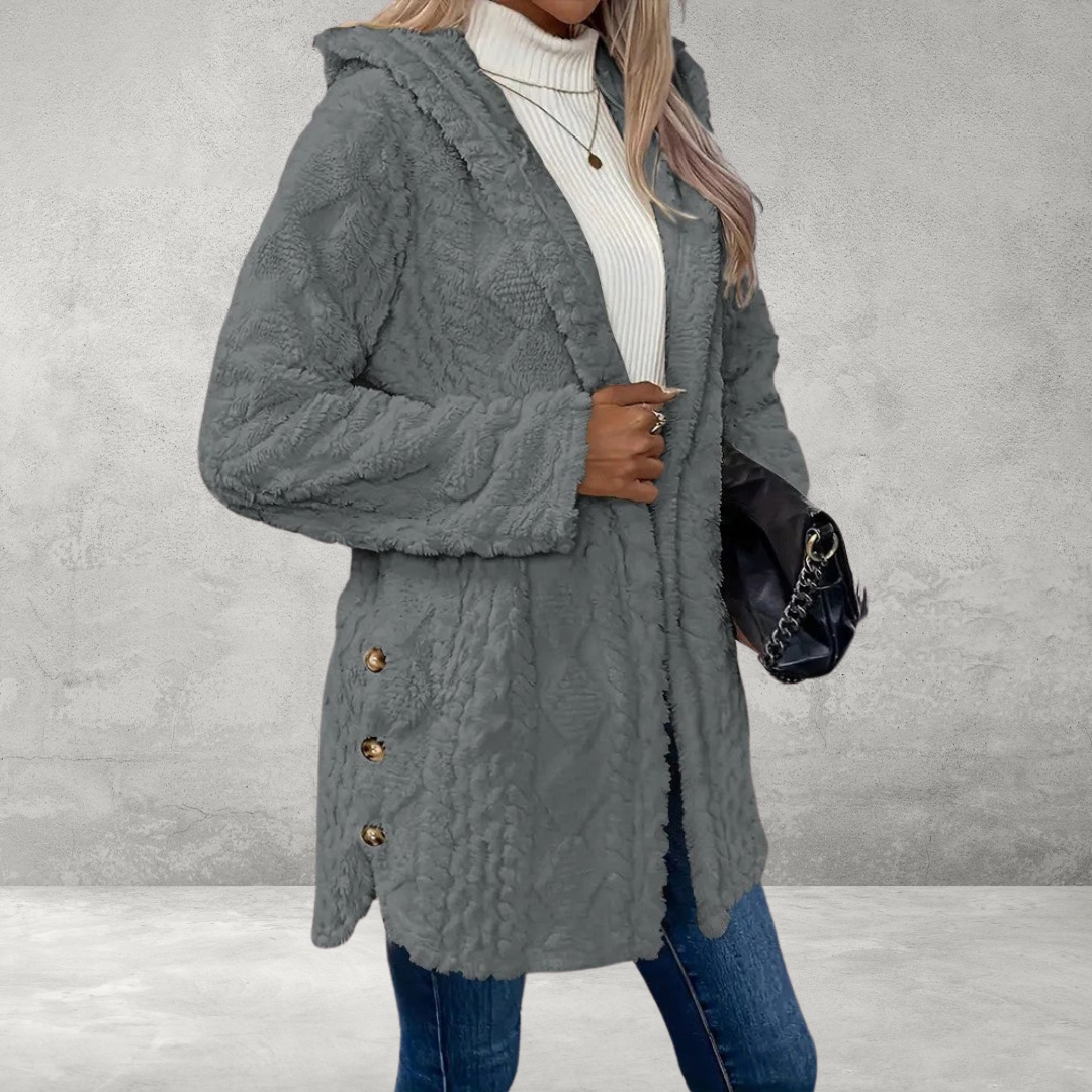 Teddyjas met argyle-patroon, knoopsluiting en fleece capuchon