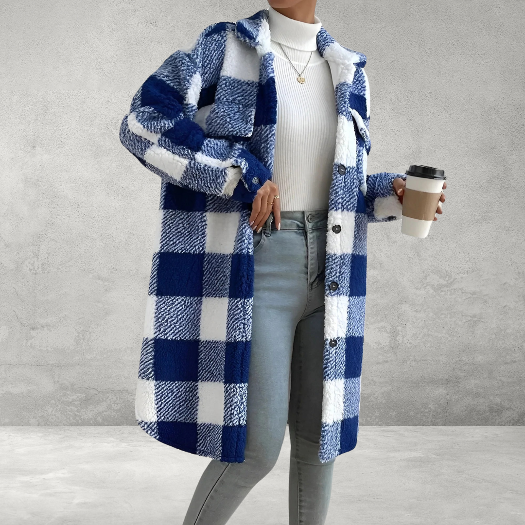 Lange Dames Geruite Jas – Stijlvol en Comfortabel Design voor de Koude Dagen