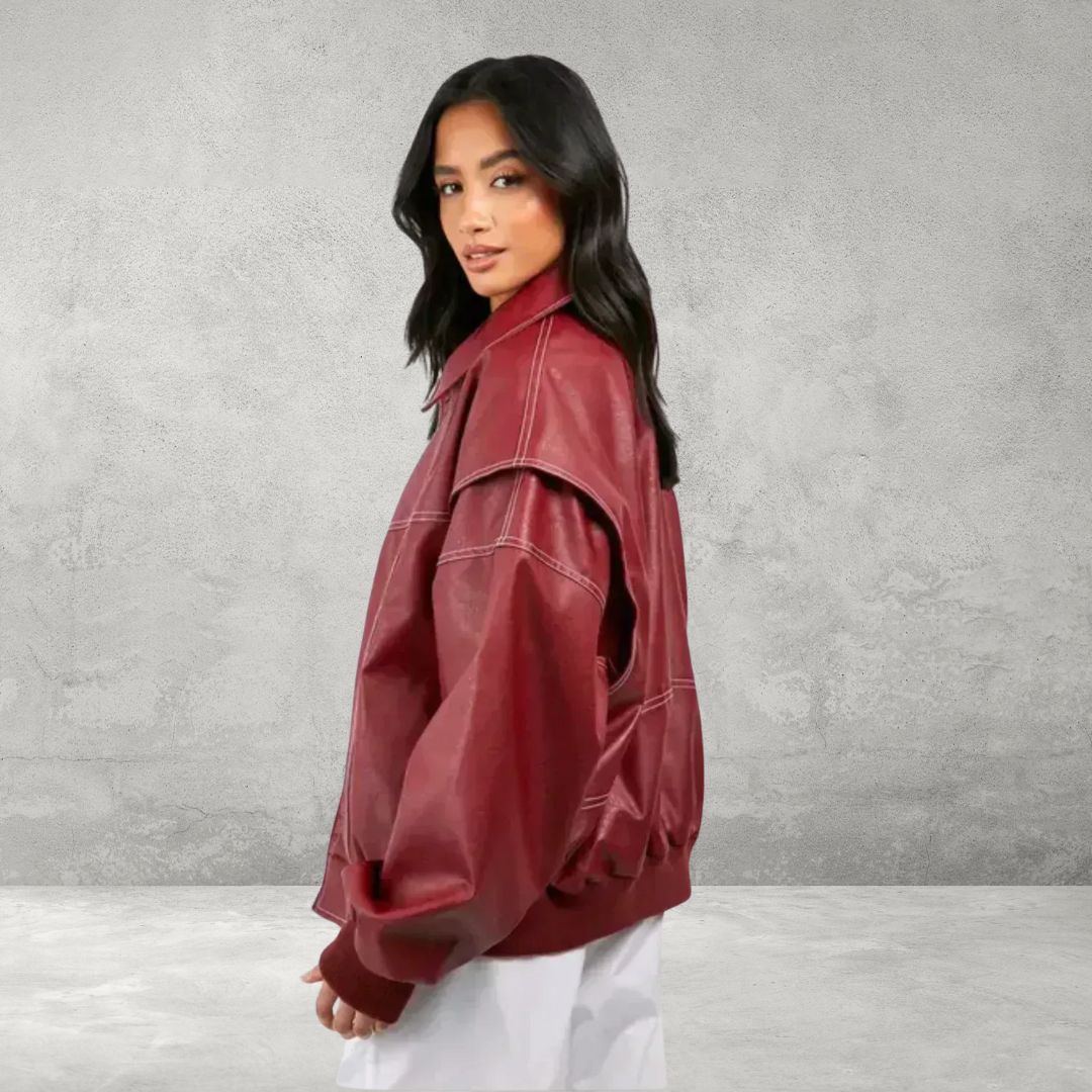 Oversized leren bomber jas voor dames