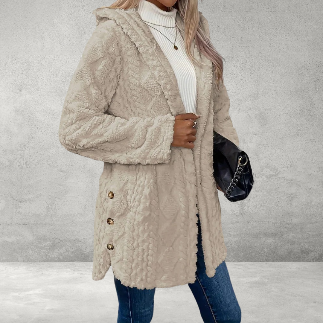 Teddyjas met argyle-patroon, knoopsluiting en fleece capuchon