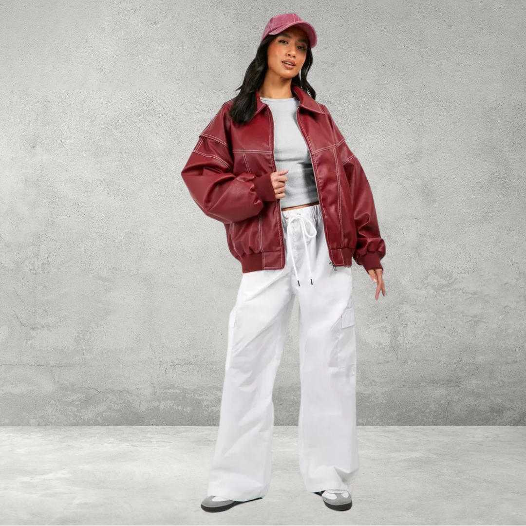 Oversized leren bomber jas voor dames