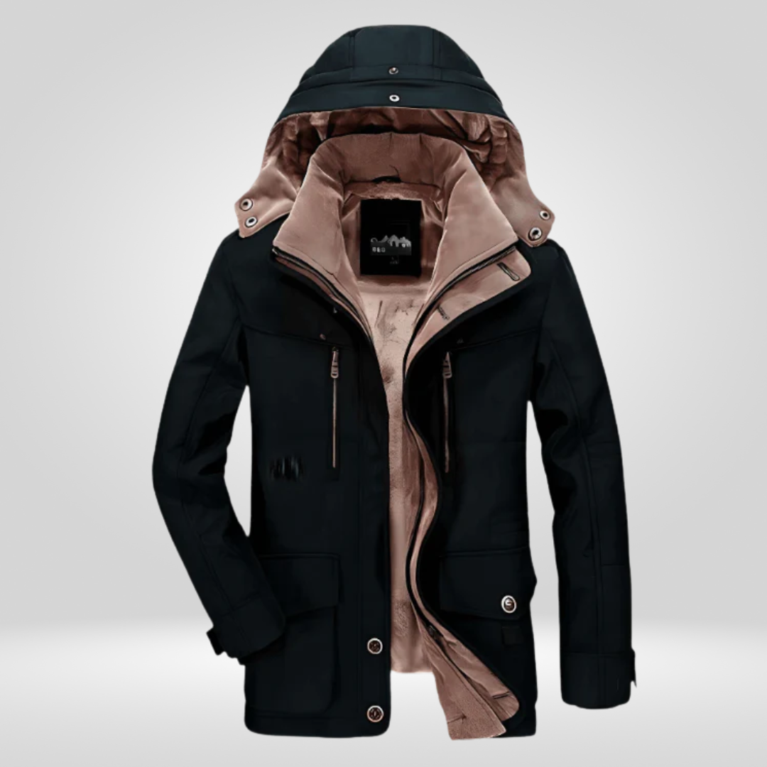 Dikke winter herenjas met capuchon en diepe zakken jas