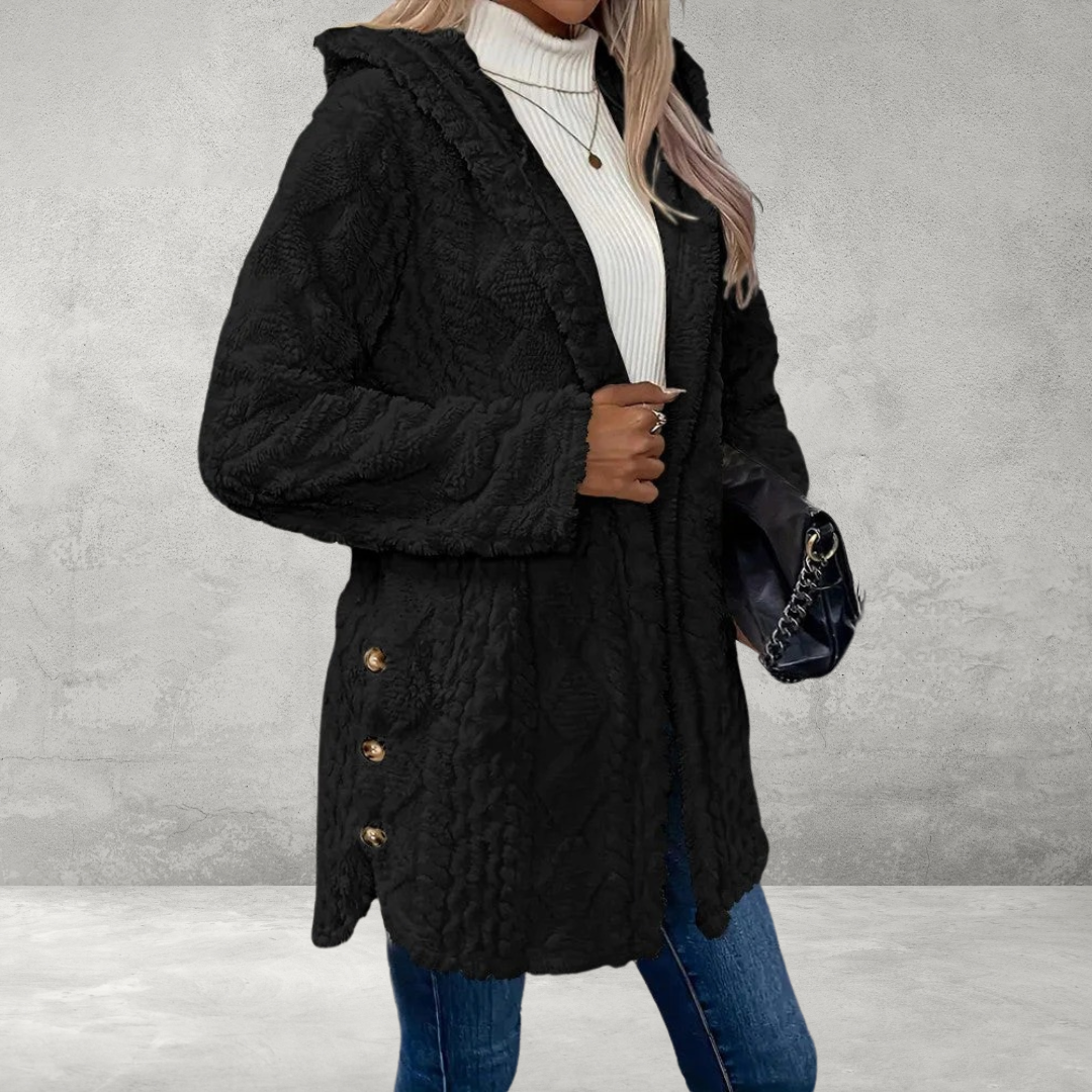Teddyjas met argyle-patroon, knoopsluiting en fleece capuchon