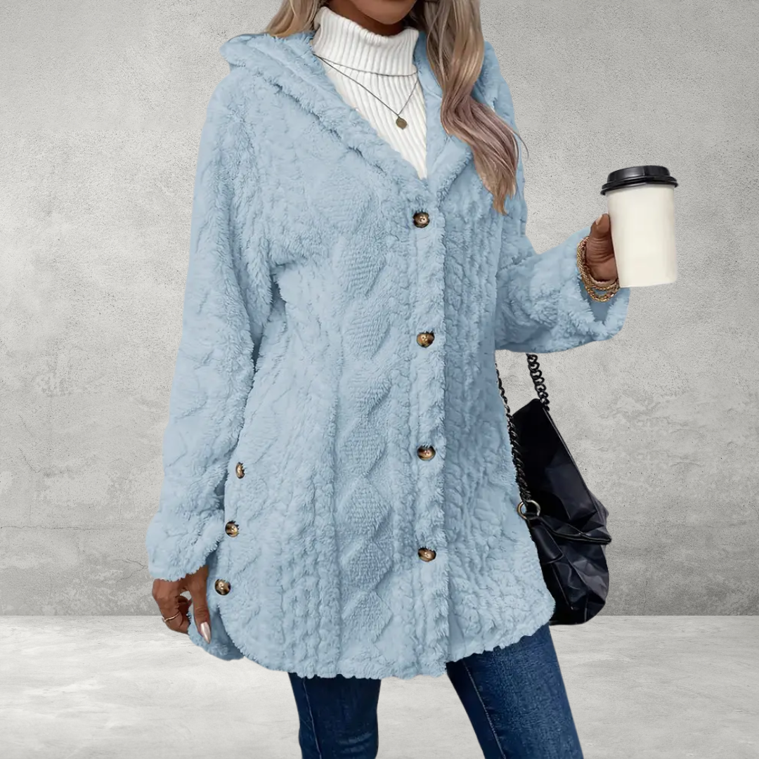 Teddyjas met argyle-patroon, knoopsluiting en fleece capuchon