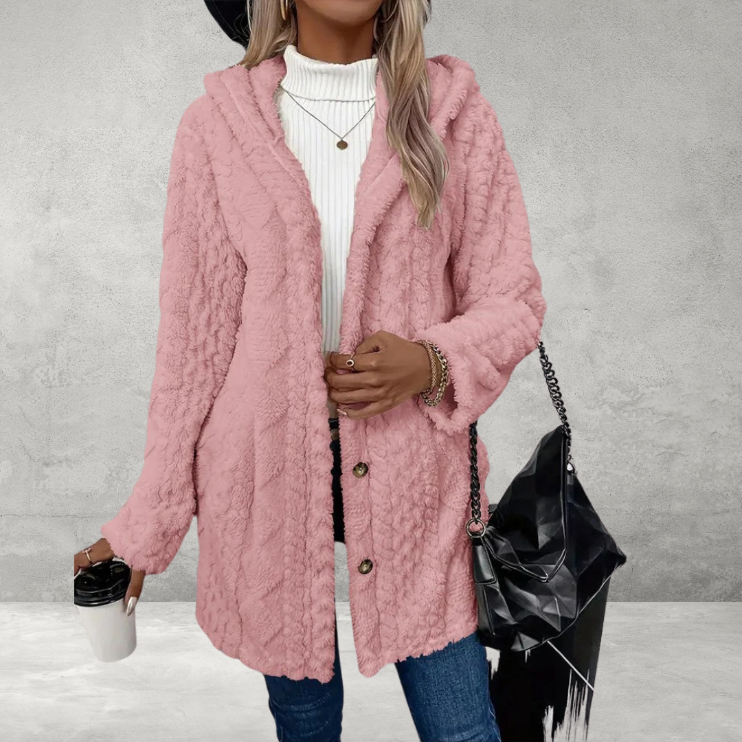 Teddyjas met argyle-patroon, knoopsluiting en fleece capuchon