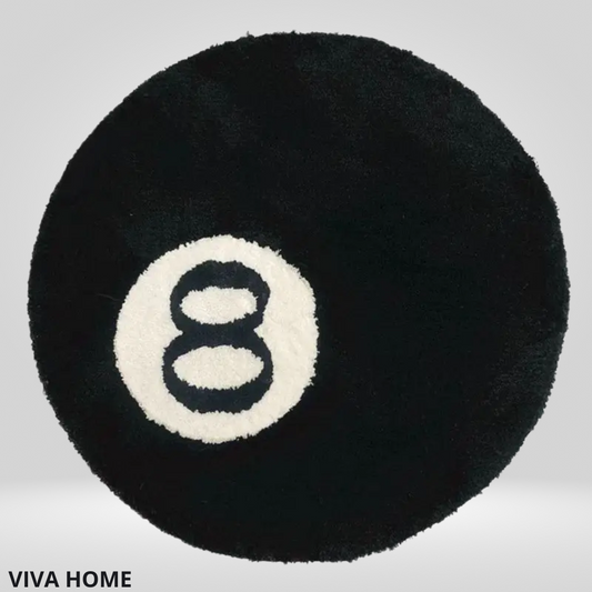 Anti-slip Rond Vloerkleed | Zacht Pluche Tapijt met Biljart 8-Bal Design