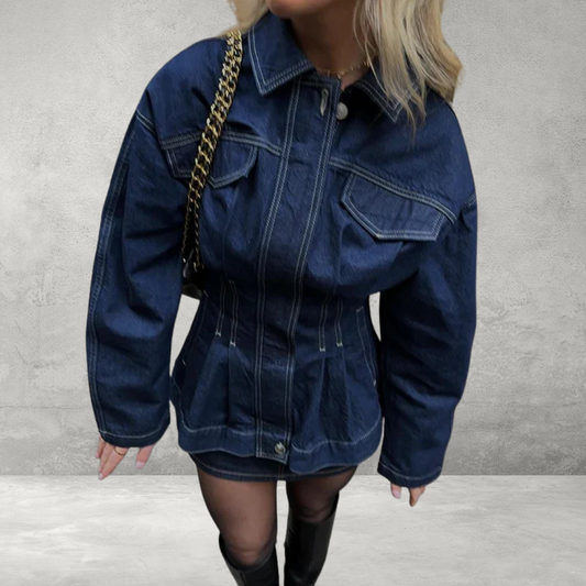 Blauwe Denim Jas voor Vrouwen - Lange Mouw en Cinched Taille