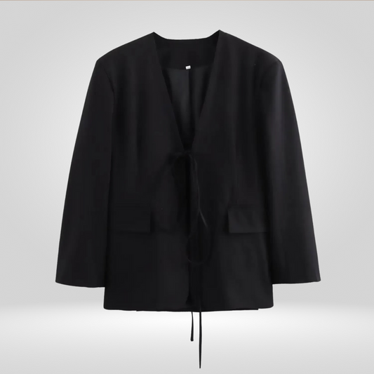 Casual Oversized Blazer Dames – V-hals, Strikdetail & Pockets