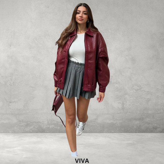 Bordeaux Leren Bomberjas Dames | Trendy Zipper & Losse Pasvorm