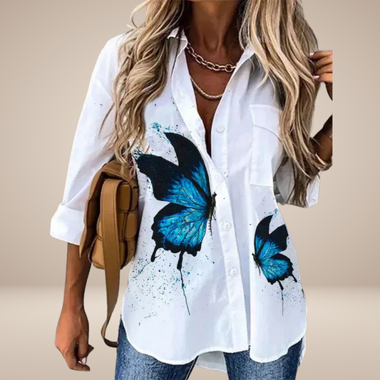 Elegante Damesblouse – Losse Pasvorm met Lange Mouwen en Casual Print