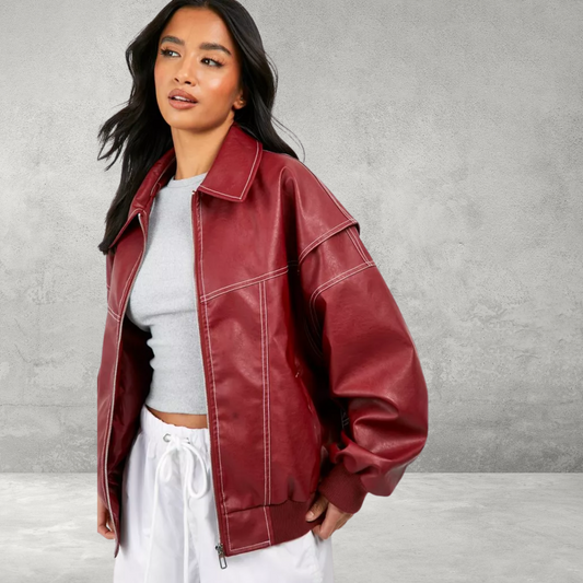 Oversized leren bomber jas voor dames