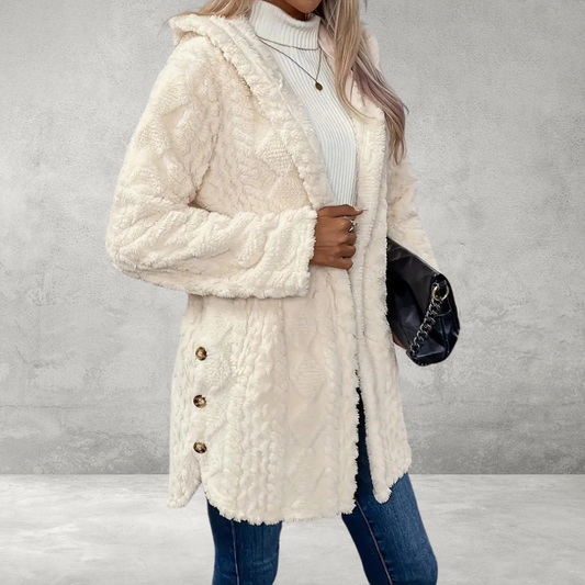 Teddyjas met argyle-patroon, knoopsluiting en fleece capuchon