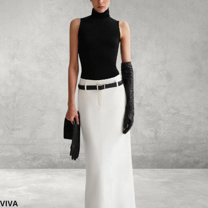 Damesrok – Hoge Taille, Lang Model in Zwart/Wit