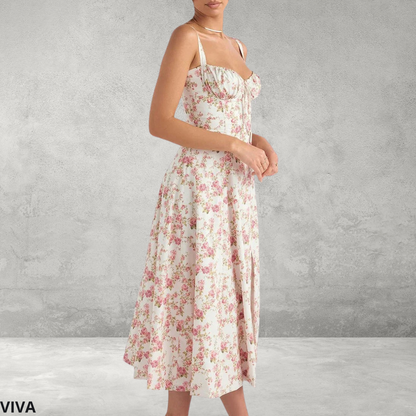 Zomerse Bloemenjurk – Bustier Top, Getailleerde Pasvorm & Elegant Design