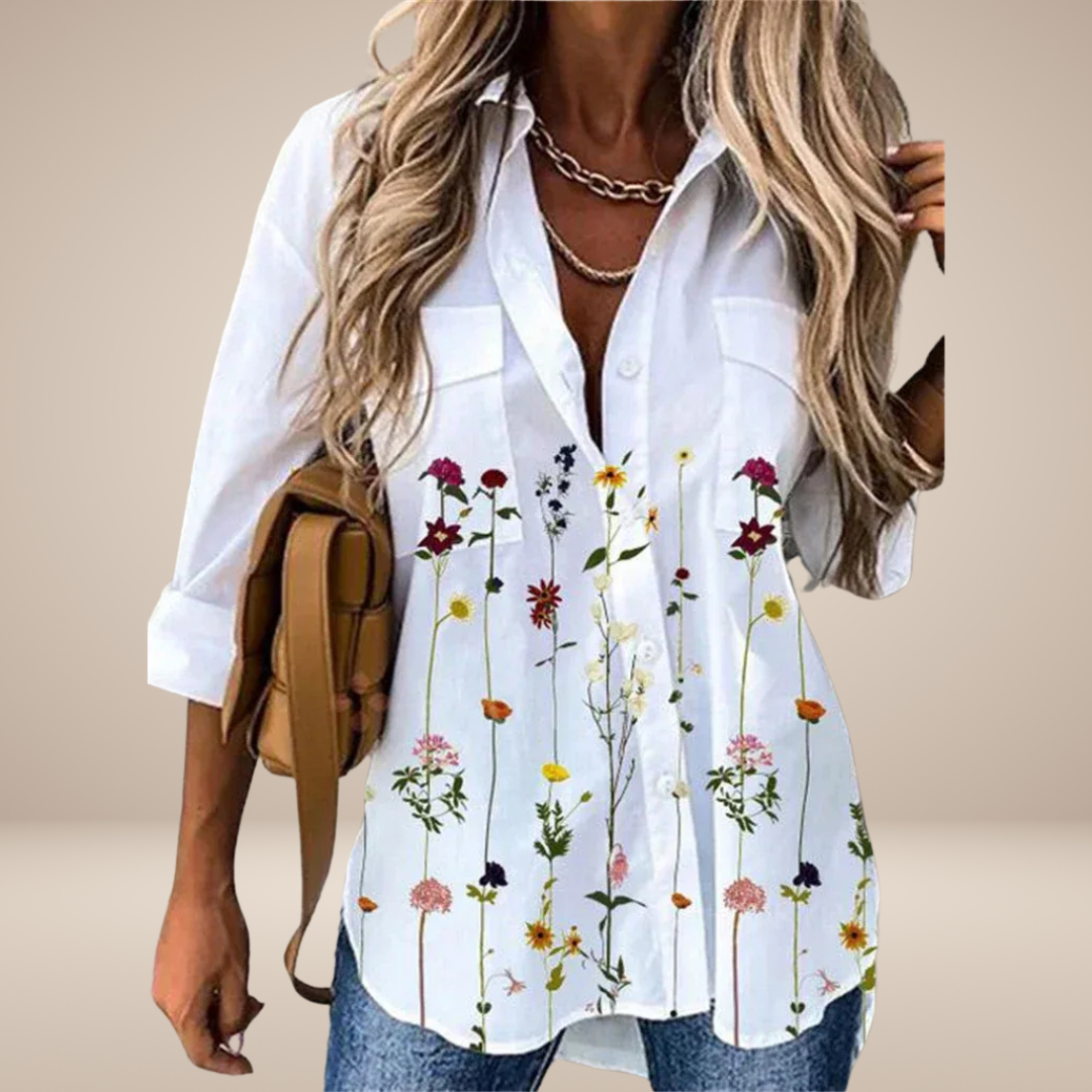 Elegante Damesblouse – Losse Pasvorm met Lange Mouwen en Casual Print