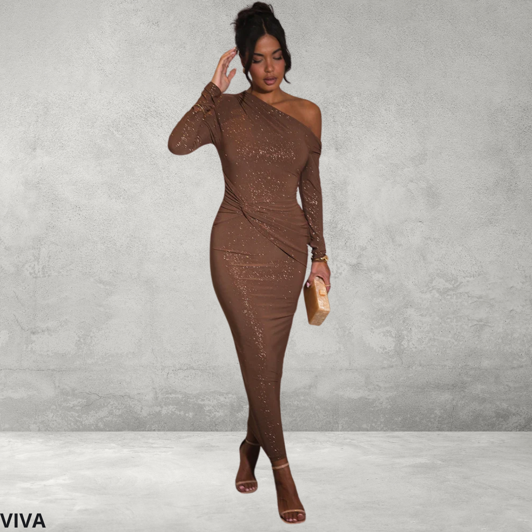 Maxi Bodycon Jurk – Lange Mouwen met Blote Schouder