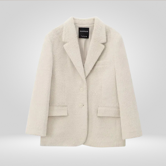 Dames Blazer van Imitatiebont – Lange, Rechte Pasvorm & Modieuze Jas
