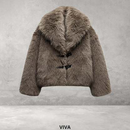 Bruine Faux Fur Winterjas met Riem & Knopen