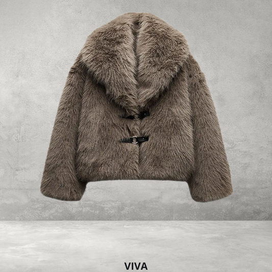 Bruine Faux Fur Winterjas met Riem & Knopen