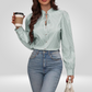Damesblouse met V-hals – Gestreept Design met Lange Mouwen, Geschikt voor Kantoor
