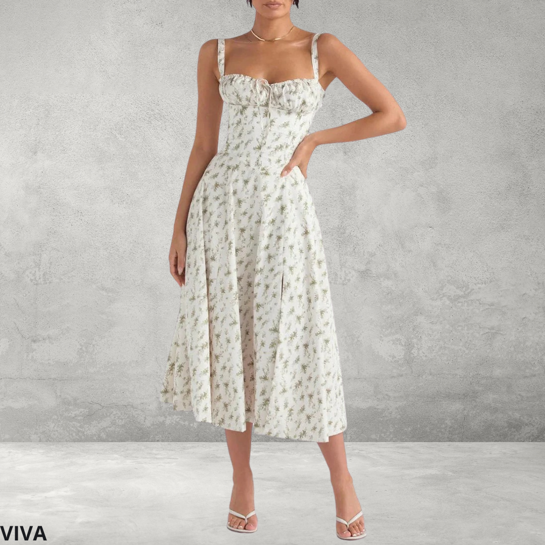 Zomerse Bloemenjurk – Bustier Top, Getailleerde Pasvorm & Elegant Design