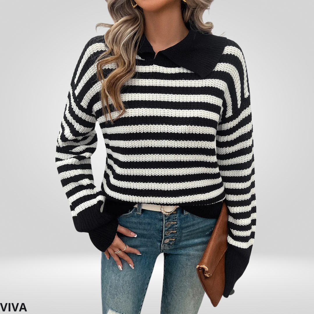 Oversized Gestreepte Trui met Kraag Voor Dames