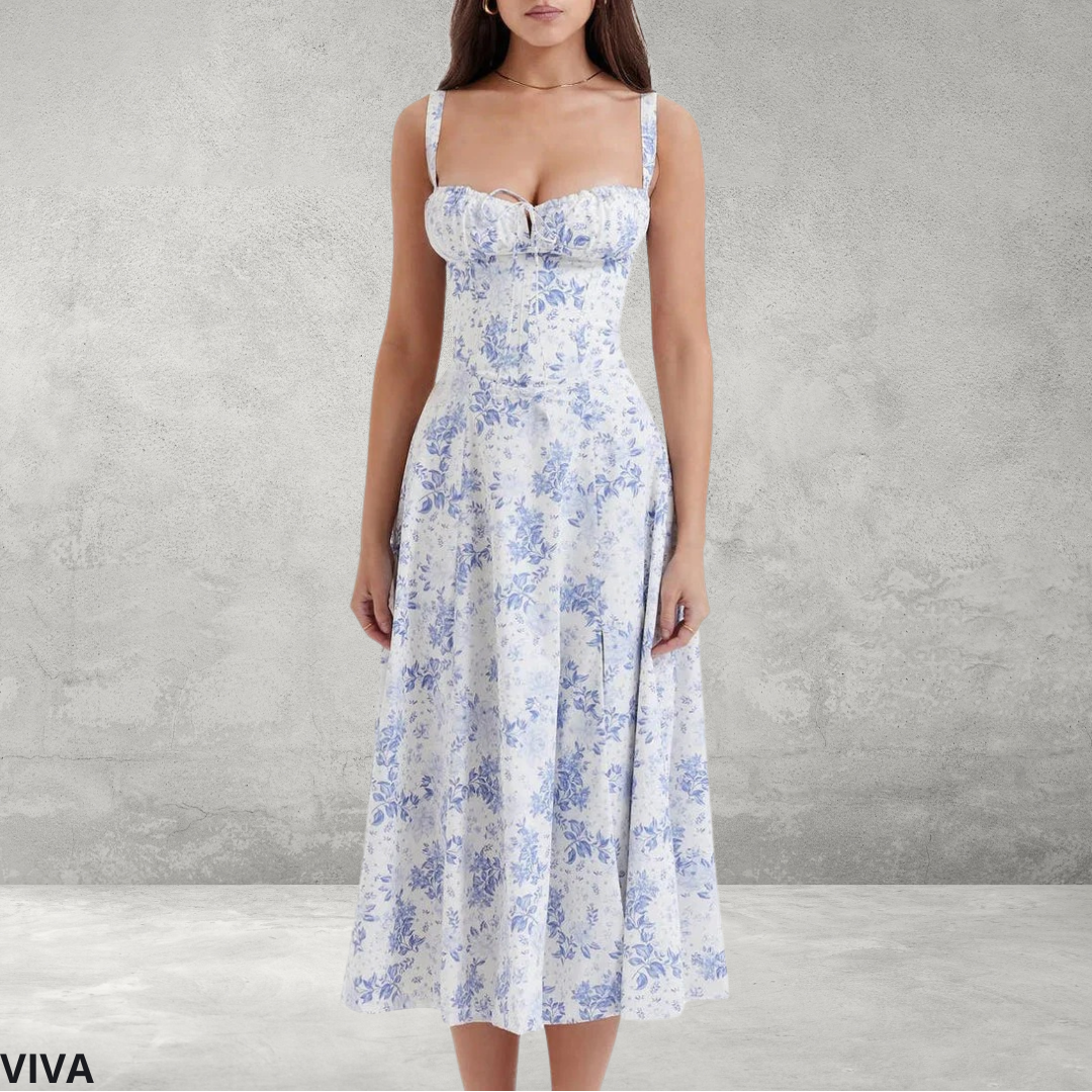 Zomerse Bloemenjurk – Bustier Top, Getailleerde Pasvorm & Elegant Design