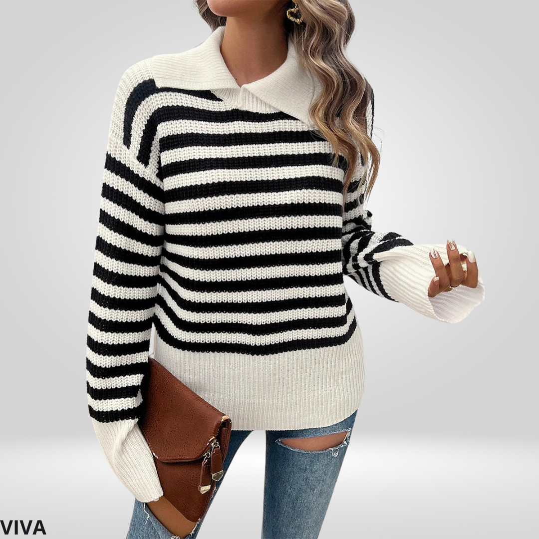 Oversized Gestreepte Trui met Kraag Voor Dames