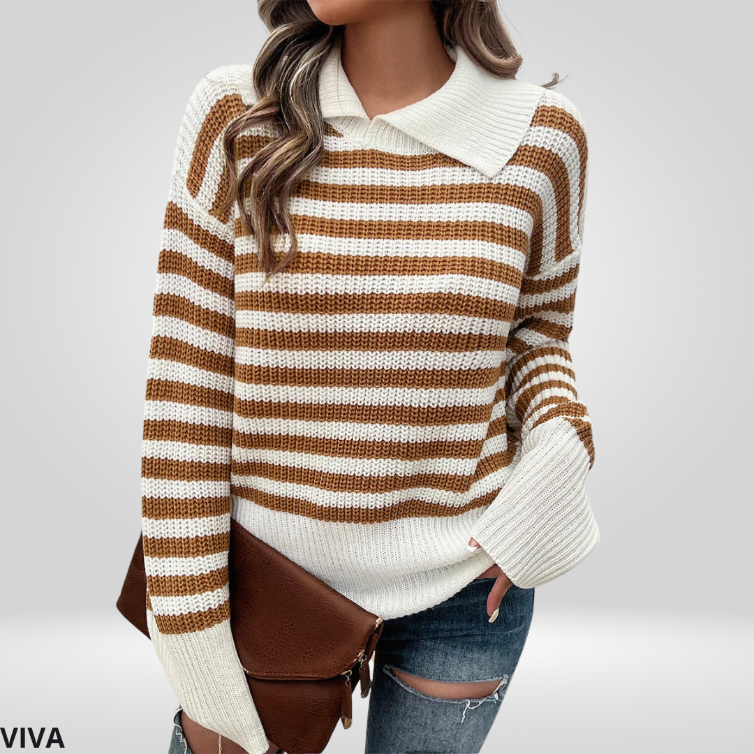 Oversized Gestreepte Trui met Kraag Voor Dames