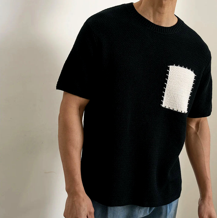 Milo's Ademend Gebreid Patchwork T-Shirt