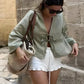 Dames Linnen Blouse | V-hals met Lange Mouwen & Strikdetail