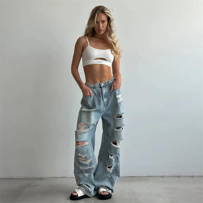 NOVA | High-Waist Light Ripped Jeans