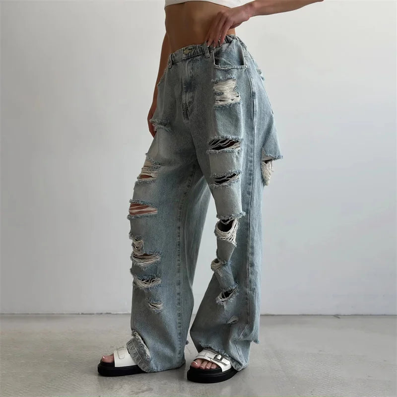 NOVA | High-Waist Light Ripped Jeans