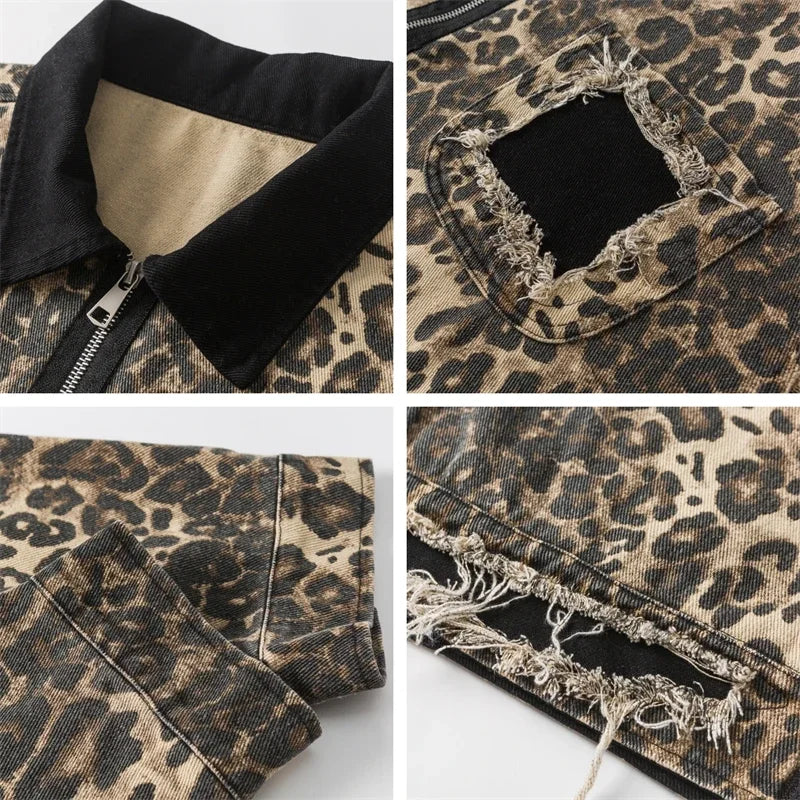 Loroa™ Leopard Spijkerjas – Vintage Stijl en Luxe voor Herfst 2024