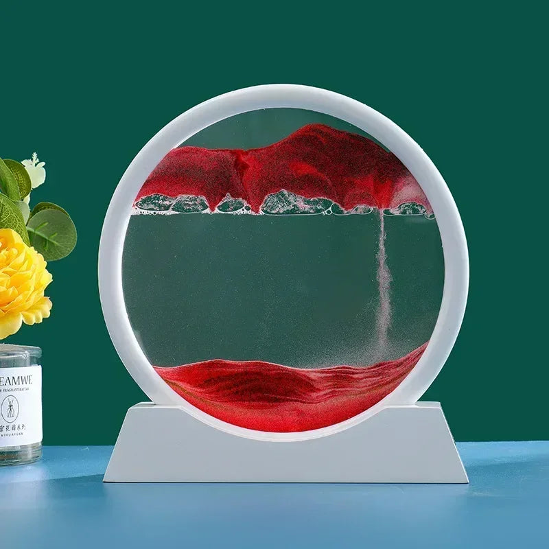 3D Zandkunst Glas Schilderij | Bewegend Diepzeelandschap Zandloper Decoratie