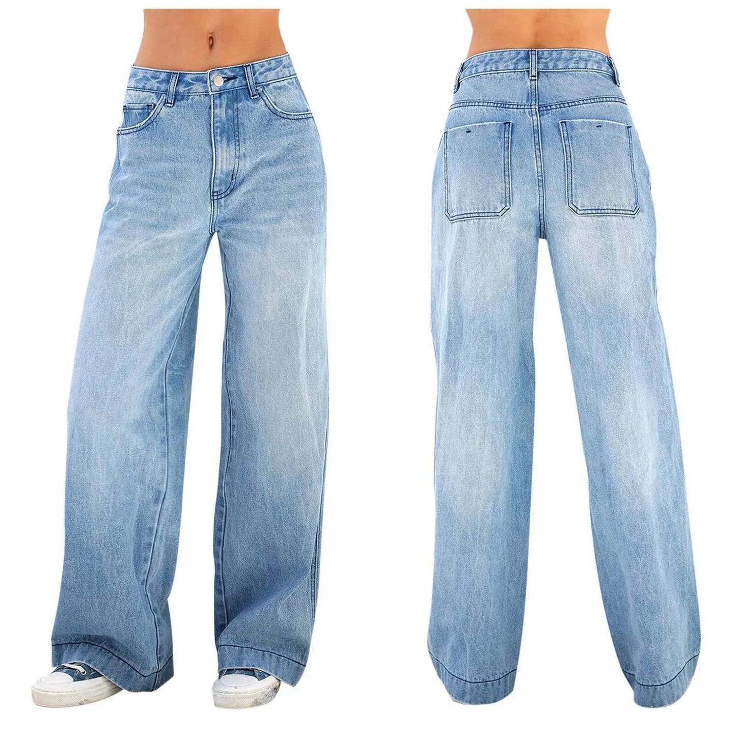 Hoge Taille Dames Jeans – Losse Pasvorm met Brede Pijpen