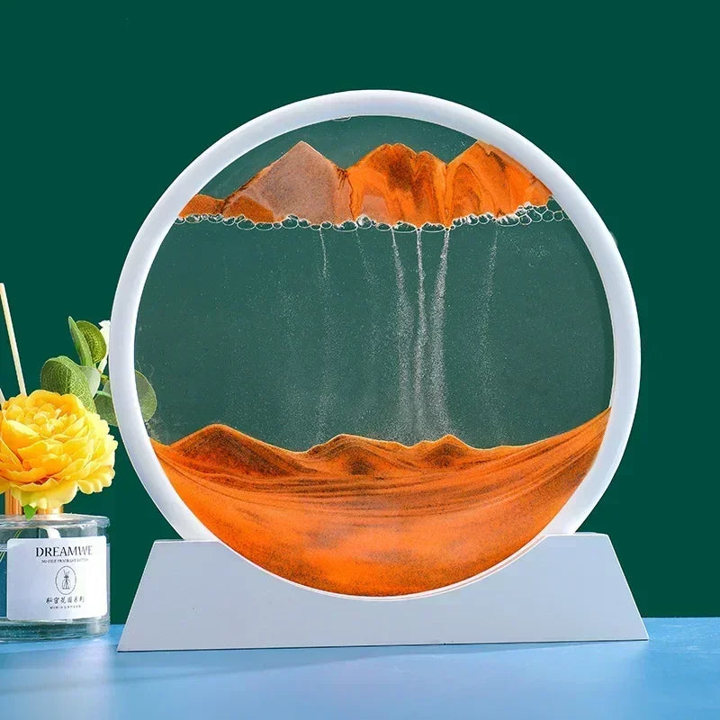 3D Zandkunst Glas Schilderij | Bewegend Diepzeelandschap Zandloper Decoratie