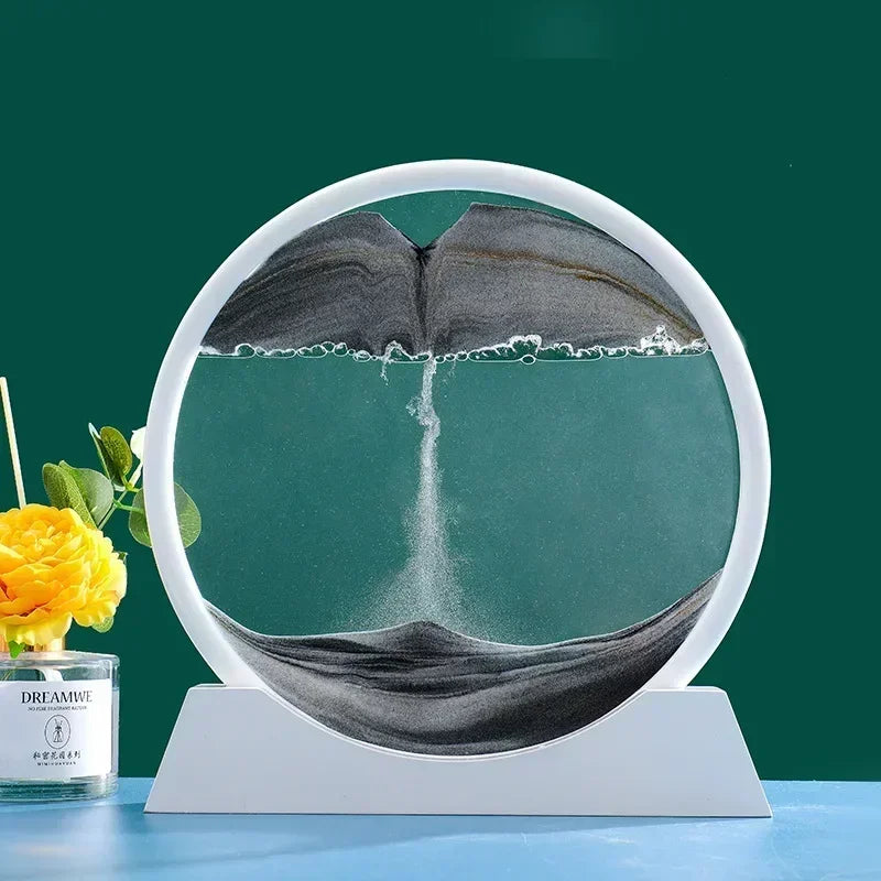 3D Zandkunst Glas Schilderij | Bewegend Diepzeelandschap Zandloper Decoratie