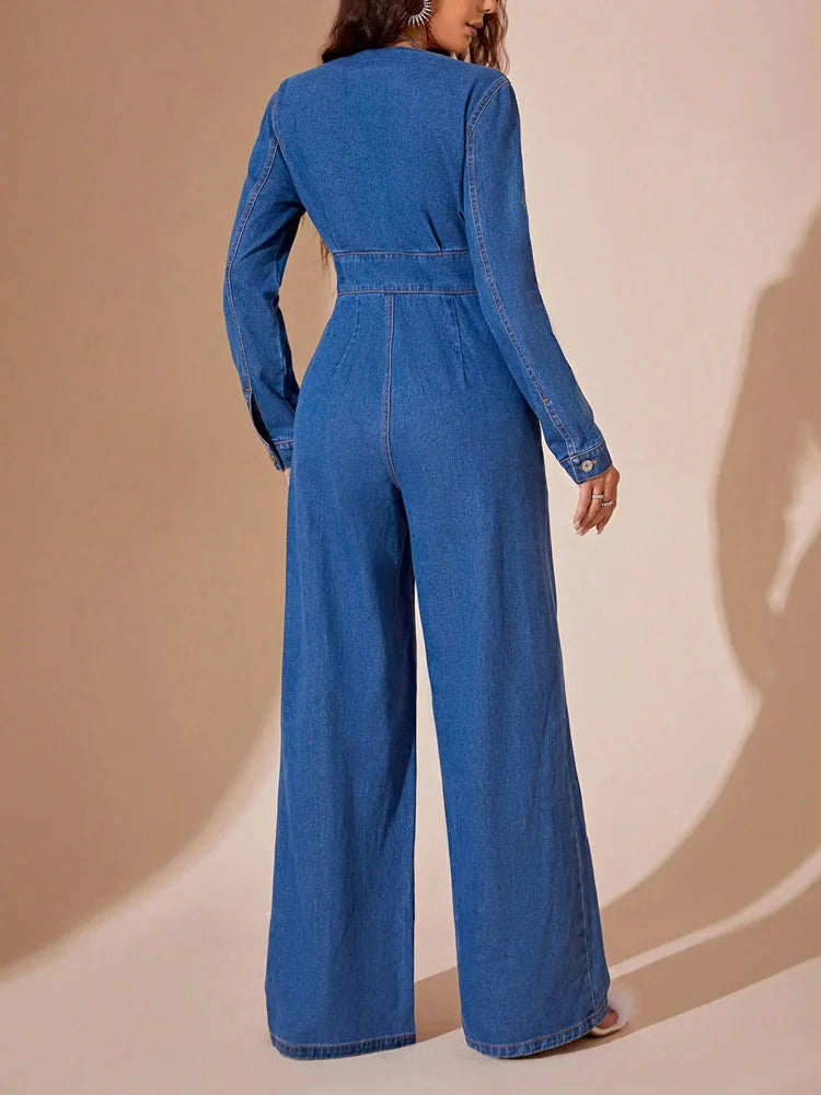 SELENA | Sexy Denim Jumpsuit met Diepe V-Hals