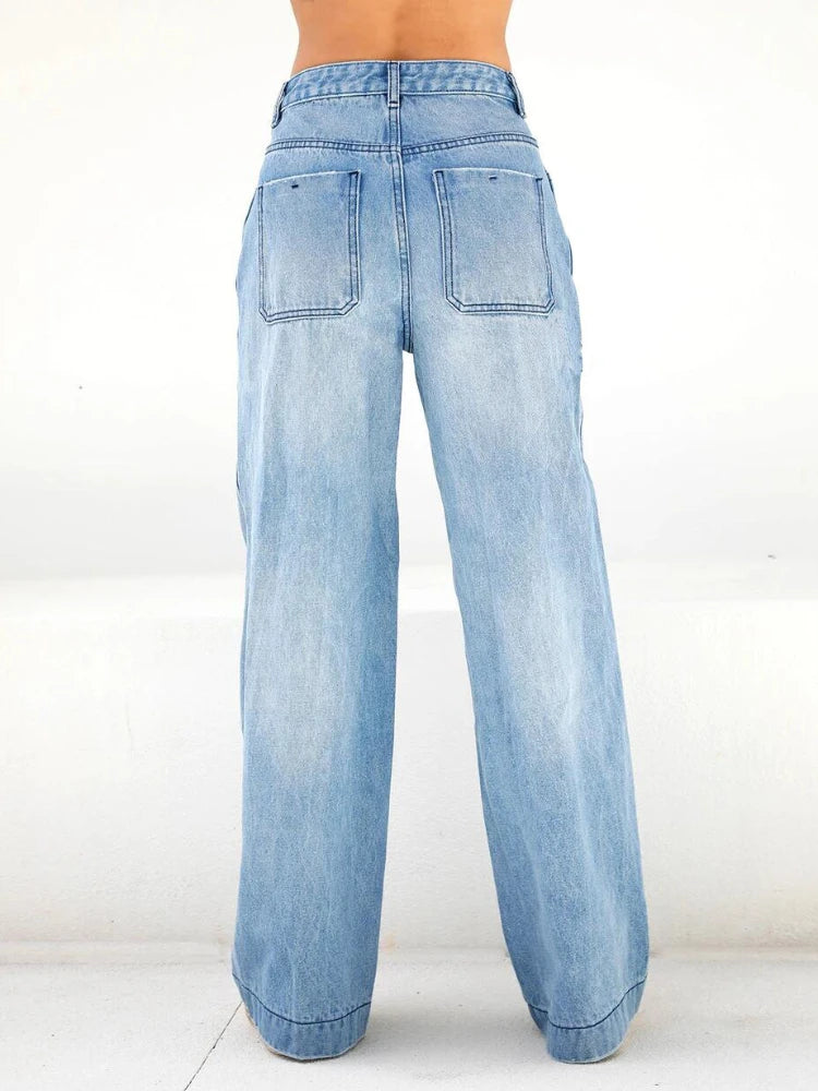 Hoge Taille Dames Jeans – Losse Pasvorm met Brede Pijpen