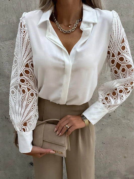 Dames Chiffon Blouse – Elegante V-hals, Lange Mouwen & Oversized