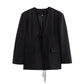 Casual Oversized Blazer Dames – V-hals, Strikdetail & Pockets