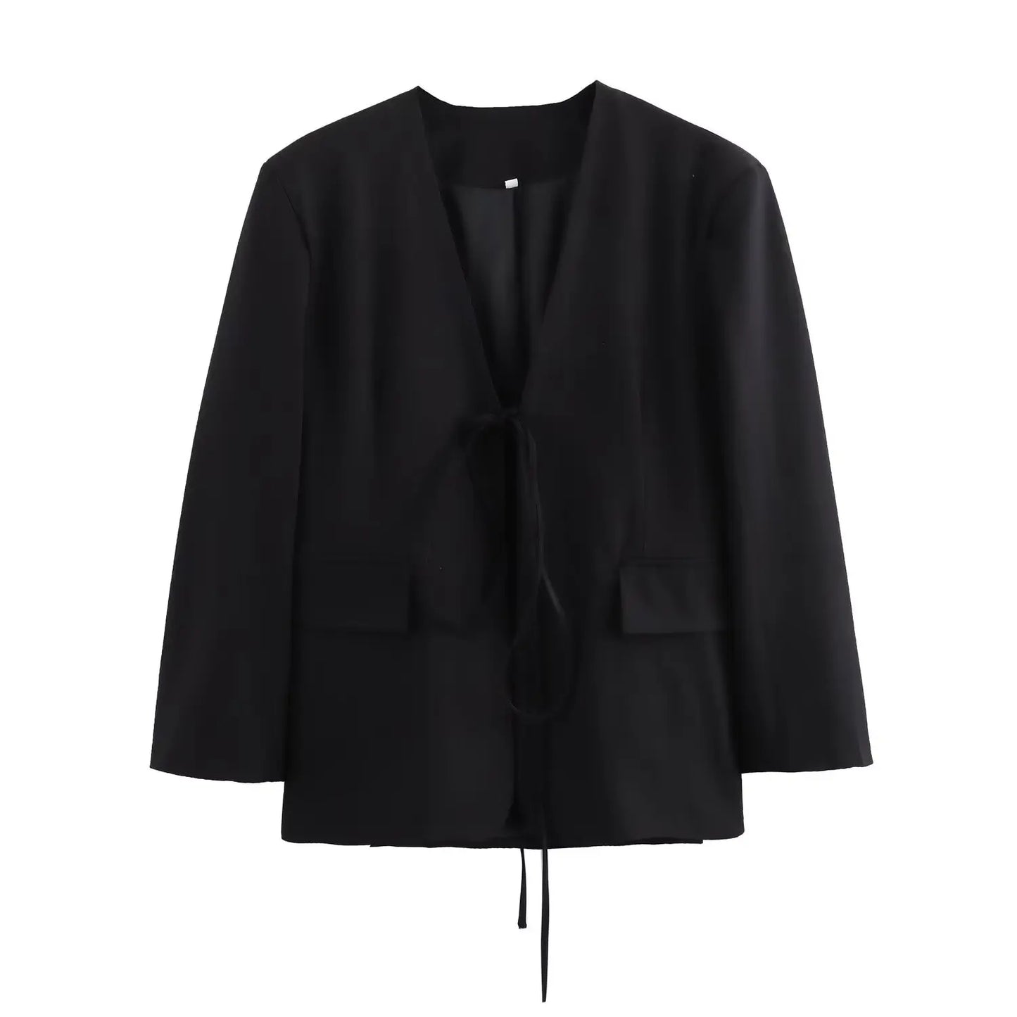 Casual Oversized Blazer Dames – V-hals, Strikdetail & Pockets