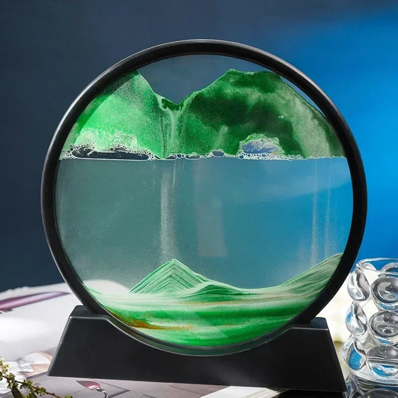 3D Zandkunst Glas Schilderij | Bewegend Diepzeelandschap Zandloper Decoratie