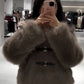 Bruine Faux Fur Winterjas met Riem & Knopen